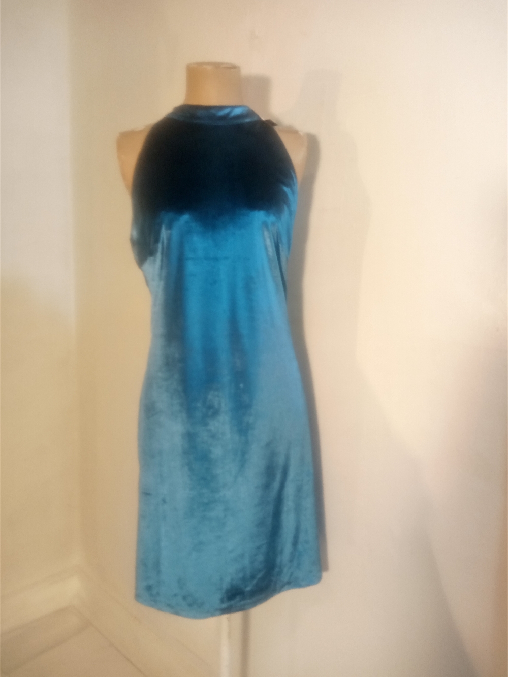 White House Black Market Teal Velvet Halter Chemise